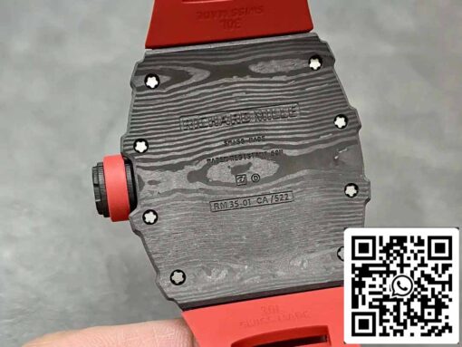 Richard Mille RM35-01 Sonic Factory 1:1 Best Edition Black Carbon NTPT Red Rubber Strap - Image 4