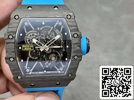 Richard Mille RM35-01 Sonic Factory 1:1 Best Edition Black Carbon NTPT Blue Rubber Strap - Image 9