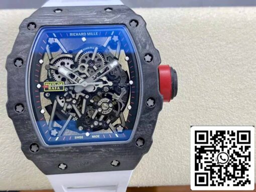 Richard Mille RM035-02 T+ Factory 1:1 Best Edition Carbon Fiber Case White Rubber Strap