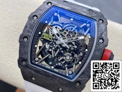 Richard Mille RM035-02 T+ Factory 1:1 Best Edition Carbon Fiber Case White Rubber Strap - Image 9