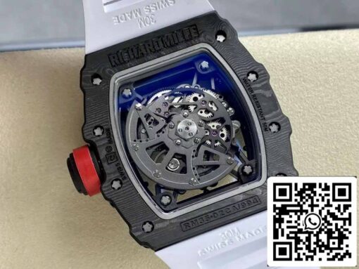 Richard Mille RM035-02 T+ Factory 1:1 Best Edition Carbon Fiber Case White Rubber Strap - Image 4