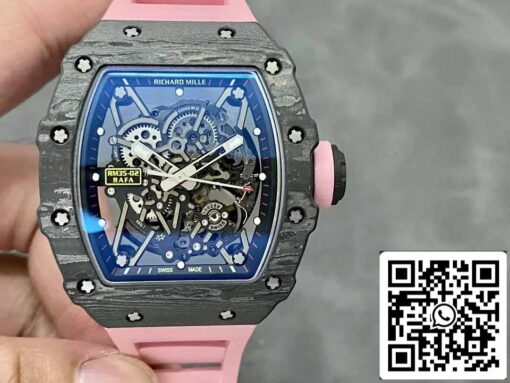 Richard Mille RM035-02 T+ Factory 1:1 Best Edition Carbon Fiber Case Pink Rubber Strap