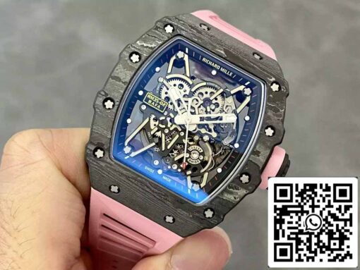 Richard Mille RM035-02 T+ Factory 1:1 Best Edition Carbon Fiber Case Pink Rubber Strap - Image 9