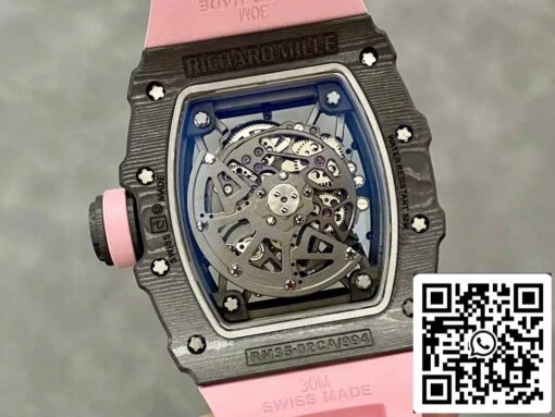 Richard Mille RM035-02 T+ Factory 1:1 Best Edition Carbon Fiber Case Pink Rubber Strap - Image 3