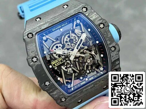 Richard Mille RM035-02 T+ Factory 1:1 Best Edition Carbon Fiber Case Blue Rubber Strap - Image 9