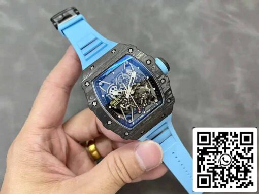 Richard Mille RM035-02 T+ Factory 1:1 Best Edition Carbon Fiber Case Blue Rubber Strap - Image 7