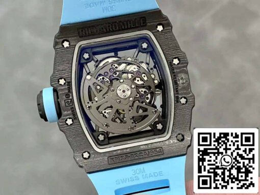 Richard Mille RM035-02 T+ Factory 1:1 Best Edition Carbon Fiber Case Blue Rubber Strap - Image 4