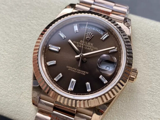 Rolex Day Date M228235-0003 V5 40mm  QF Factory 1:1 Best Edition Chocolate Dial Bezel - Imagen 8