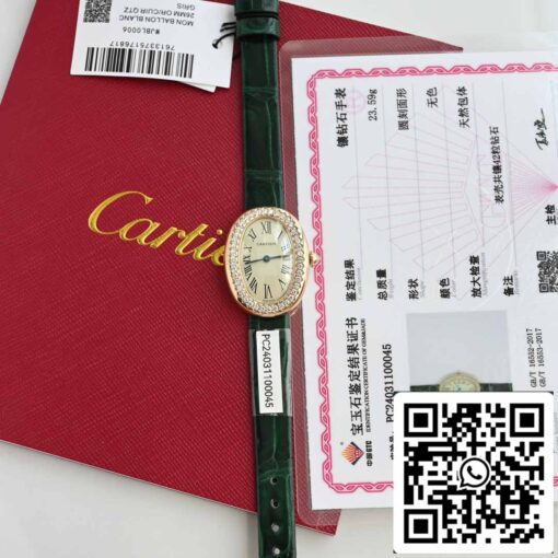 Cartier Lady Baignoire 23.9mm WJBA0038 1:1 Best Edition 18k Real gold and diamonds Green Strap - Image 3