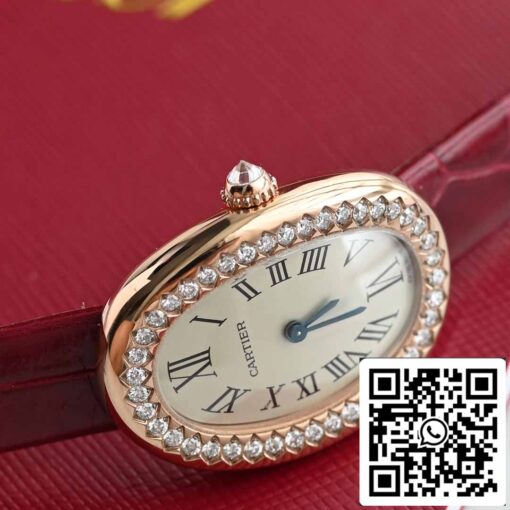 Cartier Lady Baignoire 23.9mm CRWJBA0031 1:1 Best Edition 18k Real gold and diamonds Red Strap Version - Image 5