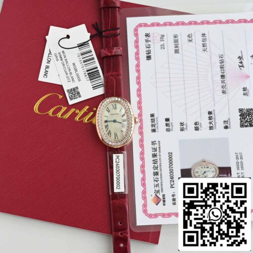 Cartier Lady Baignoire 23.9mm CRWJBA0031 1:1 Best Edition 18k Real gold and diamonds Red Strap Version - Image 3