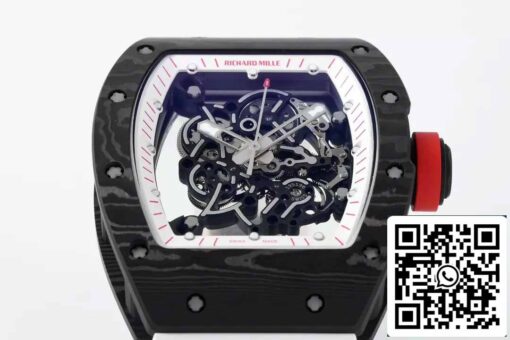 RICHARD MILLE  RM055  ZF 2024 1:1 Best Edition Carbon Fiber Case Red Knob White Strap - Image 9