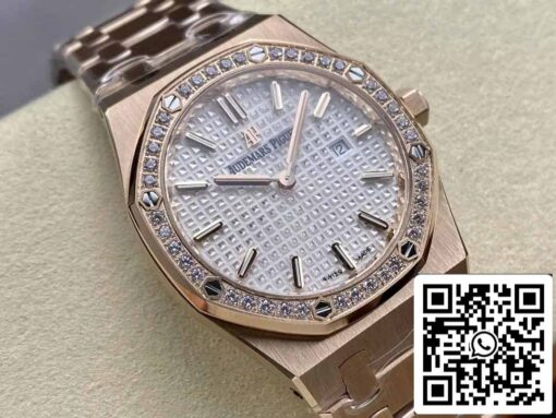 Audemars Piguet 67651 Quartz 33mm 1:1 Best Edition ZF Factory White Dial Rose Gold Diamond - Imagen 8