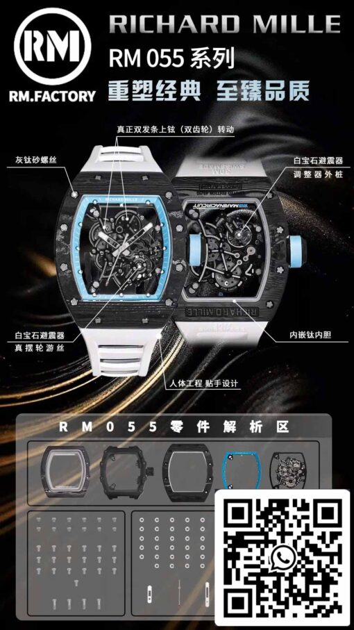 RICHARD MILLE  RM055  Carbon Fiber Case 1:1 Best Edition RM Factory newest 2024 Rose Gold Dial - Image 8