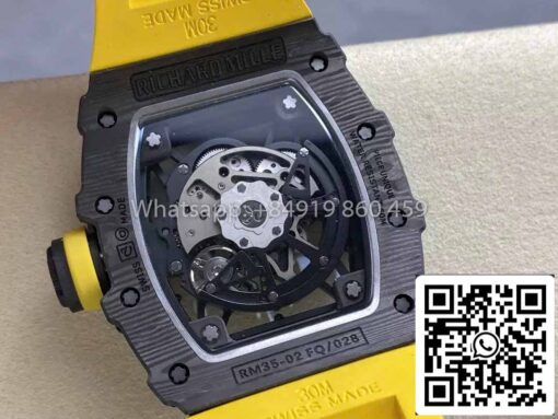 Richard Mille RM035-02 1:1 Best Clone R7 Factory NTPT Carbon Case Yellow Strap - Image 4