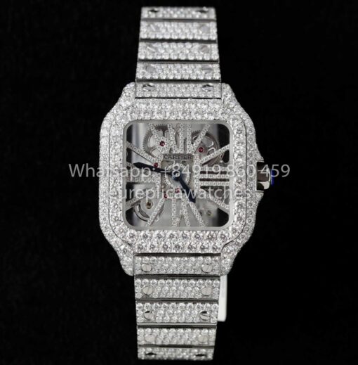 Santos De Cartier Skeleton Moissanite Iced Out Watch Square Dial  1:1 Best Clone - Image 2