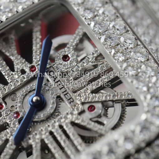 Santos De Cartier Skeleton Moissanite Iced Out Watch Square Dial  1:1 Best Clone - Image 10