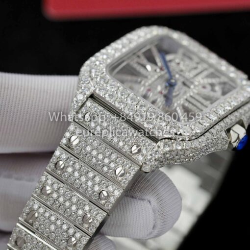 Santos De Cartier Skeleton Moissanite Iced Out Watch Square Dial  1:1 Best Clone - Image 8