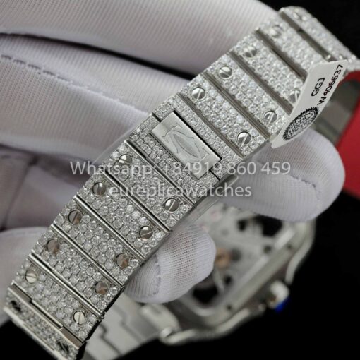 Santos De Cartier Skeleton Moissanite Iced Out Watch Square Dial  1:1 Best Clone - Image 4