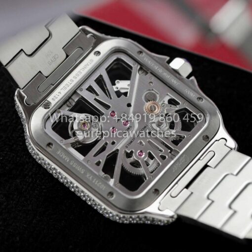 Santos De Cartier Skeleton Moissanite Iced Out Watch Square Dial  1:1 Best Clone - Image 5