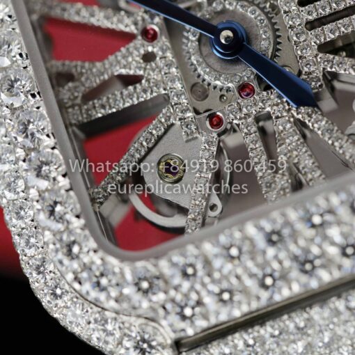 Santos De Cartier Skeleton Moissanite Iced Out Watch Square Dial  1:1 Best Clone - Image 9