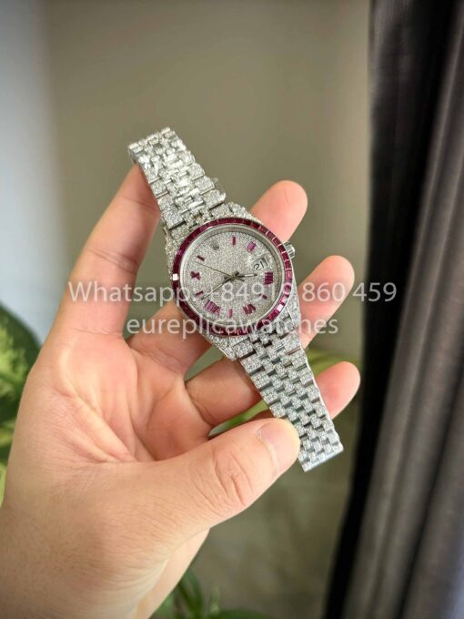 Rolex Datejust 41 - 126300 Iced Out Custom Moissanite and Ruby Saphire stone 1:1 Best Clone - Image 8