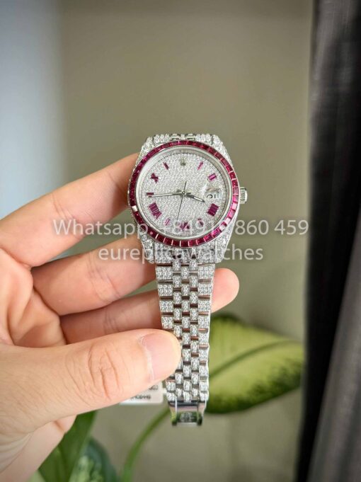 Rolex Datejust 41 - 126300 Iced Out Custom Moissanite and Ruby Saphire stone 1:1 Best Clone - Image 7