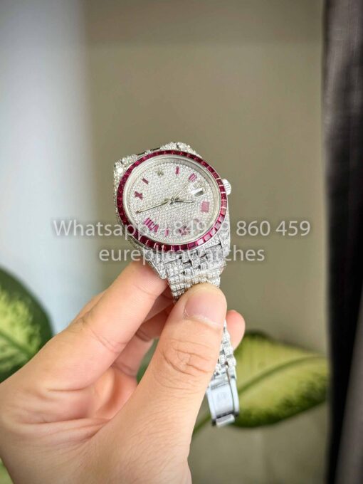 Rolex Datejust 41 - 126300 Iced Out Custom Moissanite and Ruby Saphire stone 1:1 Best Clone - Image 6