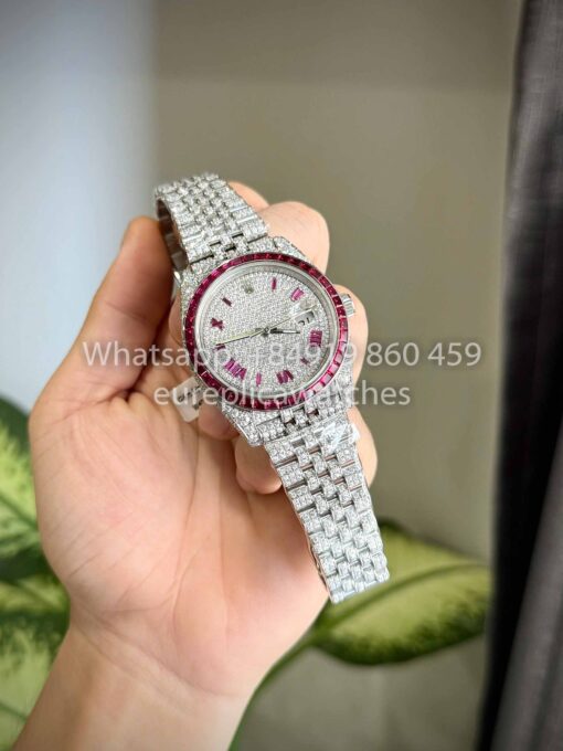 Rolex Datejust 41 - 126300 Iced Out Custom Moissanite and Ruby Saphire stone 1:1 Best Clone - Image 3